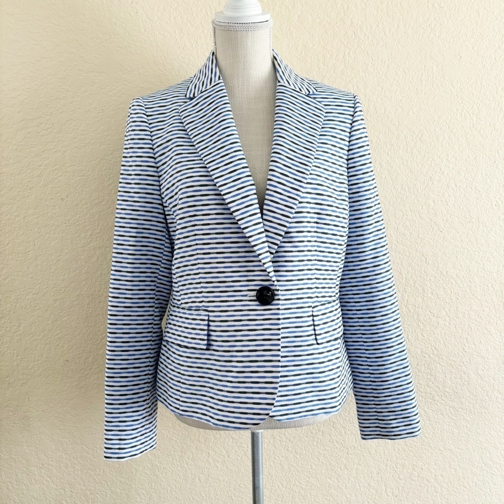 Black Label by Evan-Picone Striped Blazer Blue Black White Size 10 Single Button